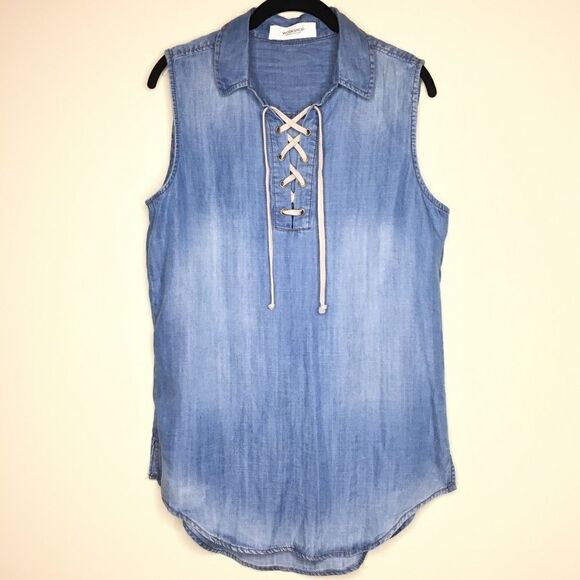 Workshop Republic Clothing Sz M Chambray lace up - Picture 1 of 6